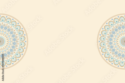 Decorative half dots mandala side border in soft pastel colors, minimalist horizontal banner background