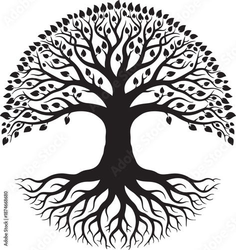 Tree of Life Silhouette Illustration with Roots and Branches