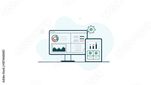 Modern devices displaying data analysis and settings for business optimization