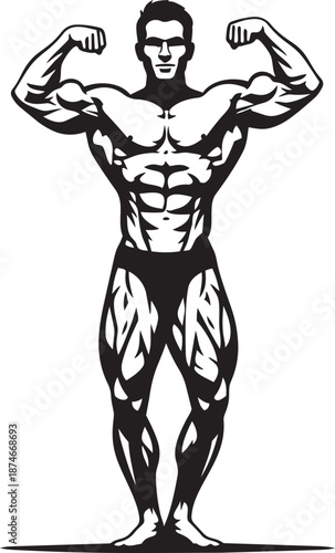 Bodybuilder Vector Illustration Flexing Muscles Double Bicep Pose