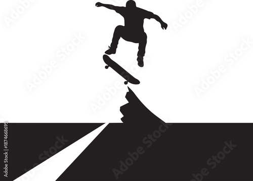 Skateboarder Mid-Air Jump Silhouette Urban Extreme Sport Graphic