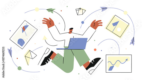 Freelancer working remotely with creative ideas and multitasking