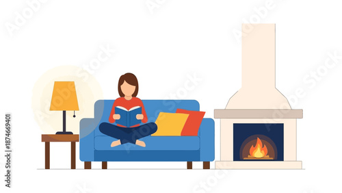 Cozy reading by the fireplace in a minimalistic living room setting