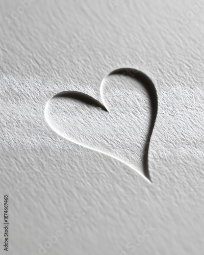 Heart shape embossed on textured white paper