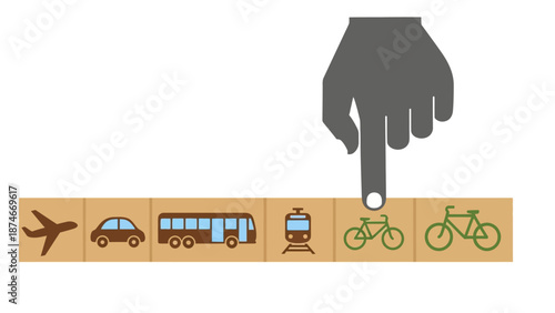 Sustainable transport choice concept with hand selecting bicycle option from various modes