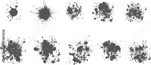 Black ink splatter vector set grunge splash elements for design abstract stain texture background graphic resource Paint ink splatter, stains set. Splash of paints with drops. High level of tracing.