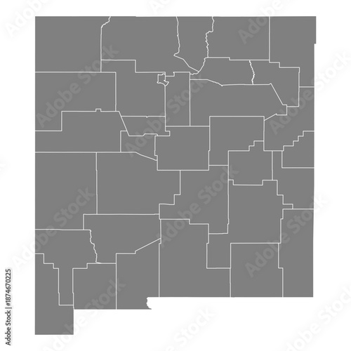 New Mexico State Map Vector SVG Grey Fill White County Lines Transparent Background Isolated Silhouette High Quality Political Administrative Boundaries Concept for Infographic Data Visualization