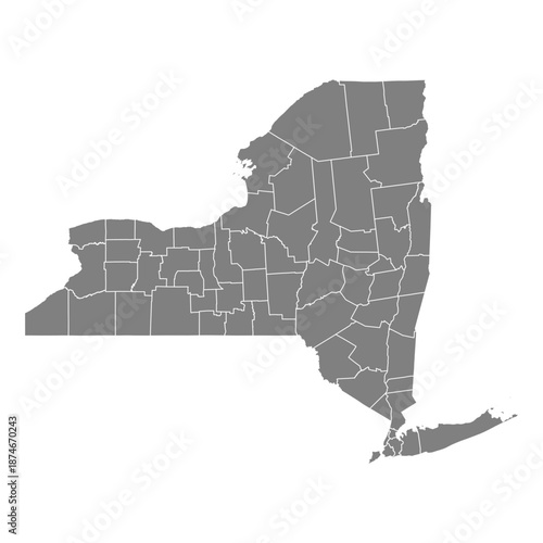 New York State Map Vector SVG Grey Fill White County Lines Transparent Background Isolated Silhouette High Quality Political Administrative Boundaries Concept for Infographic Data Visualization