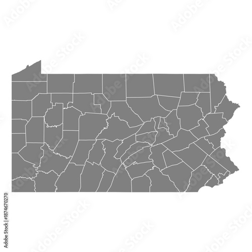 Foto Pennsylvania State Map Vector SVG Grey Fill White County Lines Transparent Backg