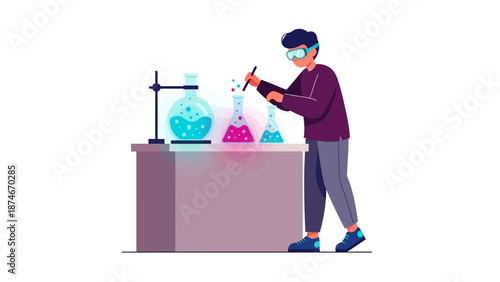 Scientist conducting experiment in modern laboratory setting with stylish design