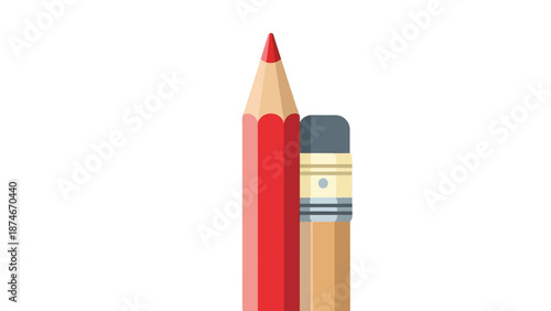 Colorful pencil and classic pencil with eraser on white background