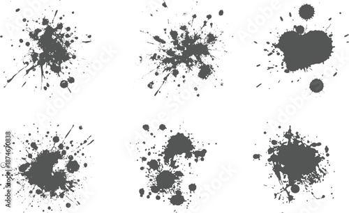 Black ink splatter vector set grunge splash elements for design abstract stain texture background graphic resource Paint ink splatter, stains set. Splash of paints with drops. High level of tracing.