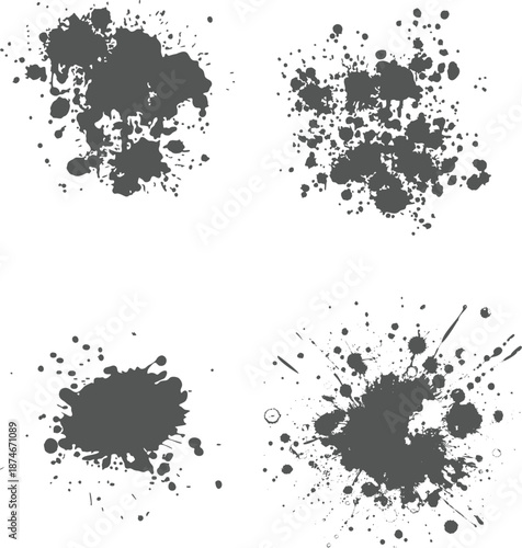 Black ink splatter vector set grunge splash elements for design abstract stain texture background graphic resource Paint ink splatter, stains set. Splash of paints with drops. High level of tracing.
