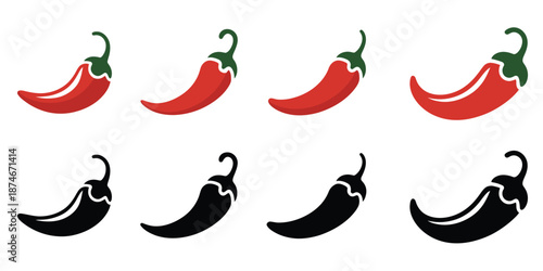 Chili pepper icon set, vector silhouette illustrations on white background, perfect for food design, restaurant menus