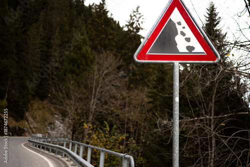 danger rocks street sign in the mountains