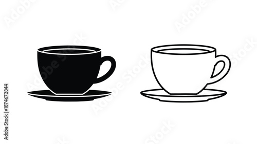 Two contrasting coffee cups one dark and one light silhouette