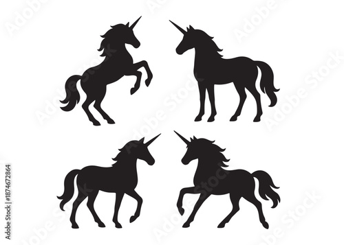 unicorn horse logo silhouette vector, magical fantasy horse logo silhouette illustration, vector unicorn horse with horn logo, horse animals magic fantasy logo vector silhouette on white background