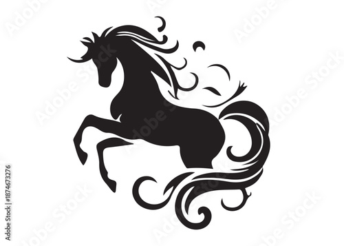 unicorn horse logo silhouette vector, magical fantasy horse logo silhouette illustration, vector unicorn horse with horn logo, horse animals magic fantasy logo vector silhouette on white background