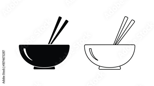 A contrasting view of noodle bowls and chopsticks black and white silhouette
