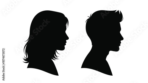 A striking depiction of a man and woman in profile silhouette