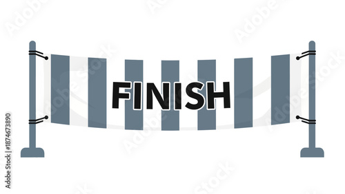Finish line banner with striped design and bold text