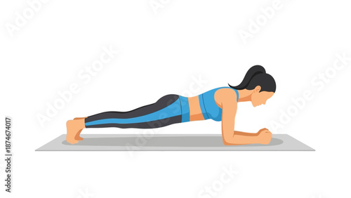 Flat design woman doing plank exercise on yoga mat for fitness and health