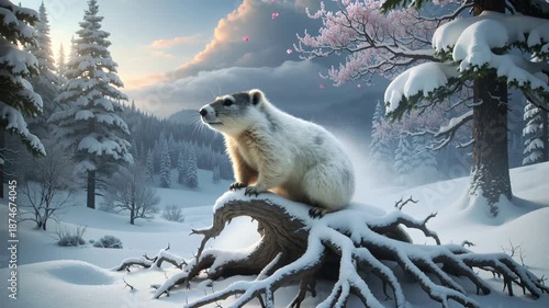 The fantasy concept of groundhog Day. Upon waking up, the groundhog predicts a long winter instead of the beginning of spring.