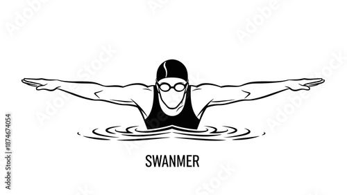 Minimalist swimmer in action: black and white athletic design