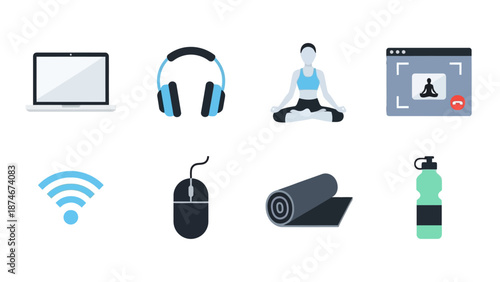 Essential home workout and remote work icons for a modern lifestyle