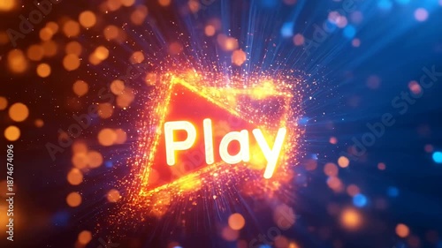 The text 'Play' in neon letters with glowing effects.