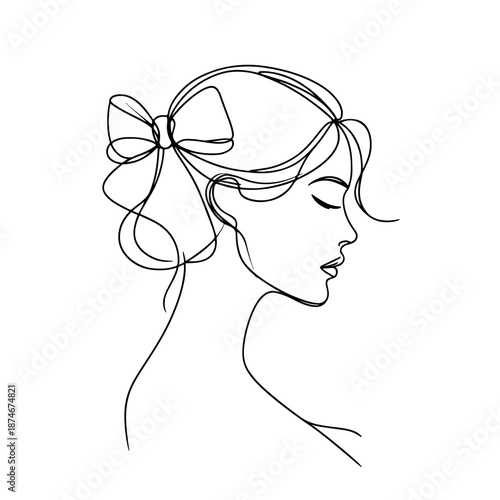 Portrait of a woman with a bow-shaped hair clip, artistic illustration