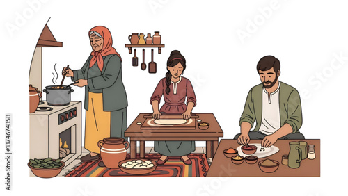 Family preparing meal together