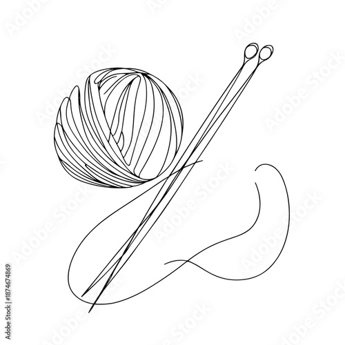 Knitting needles with a ball of yarn knitting needles linear artistic illustration