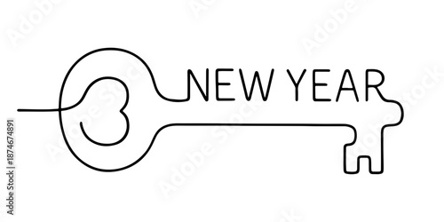 New Year key symbol minimal line art illustration