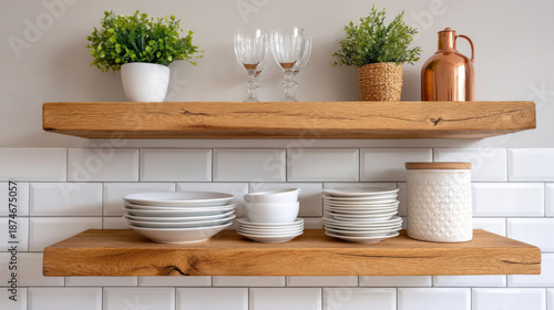 Modern kitchen design with open shelving and floating shelves for stylish storage solutions