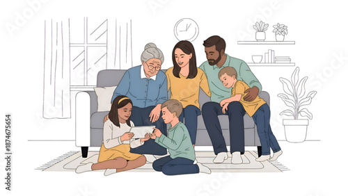 Family gathering in living room