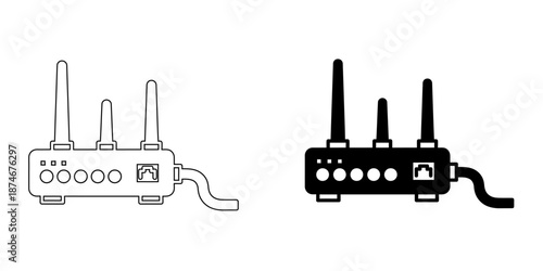 Wireless WiFi Router Icon with LAN Ethernet Port and Multiple Antennas for Network Connectivity
