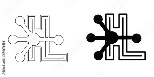 Abstract HL Letter Circuit Logo for Technology, Fintech, and Digital Infrastructure Branding