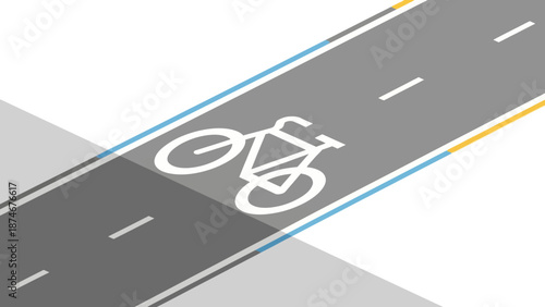 Flat design bicycle lane on modern city road intersection