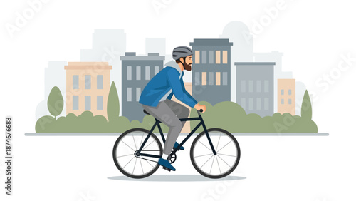 Urban cyclist in a cityscape: modern lifestyle and eco-friendly commuting