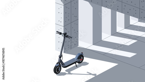 Minimalistic isometric electric scooter in urban sunlit setting