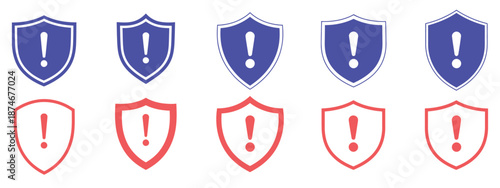 Set of warning, danger, and caution vector icons, yellow and red attention symbols with exclamation marks, ideal for alert notifications, hazard signage, safety warnings