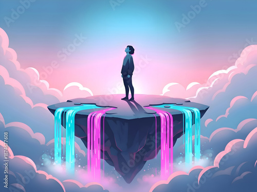 Person standing on floating island