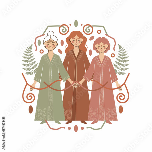 Triple Goddess Stages of Womanhood Vector Illustration