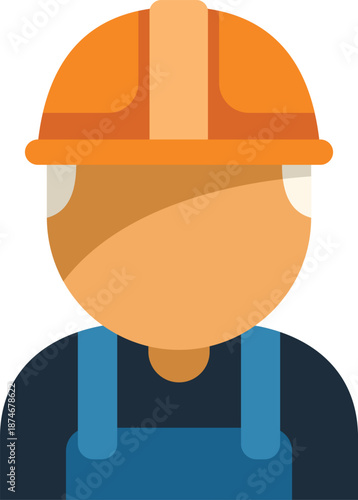 Construction worker wearing an orange hard hat and blue overalls in a simple flat design