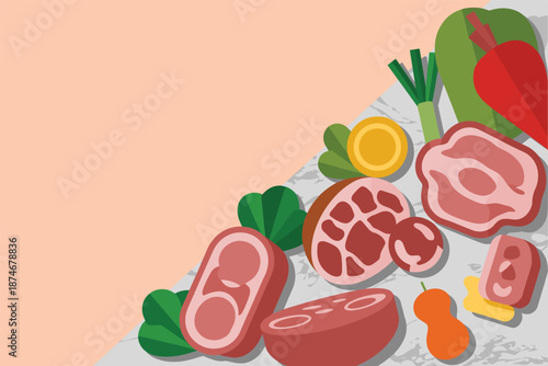 Fresh Meat Cuts and Vegetables for Cooking, home cooking concept