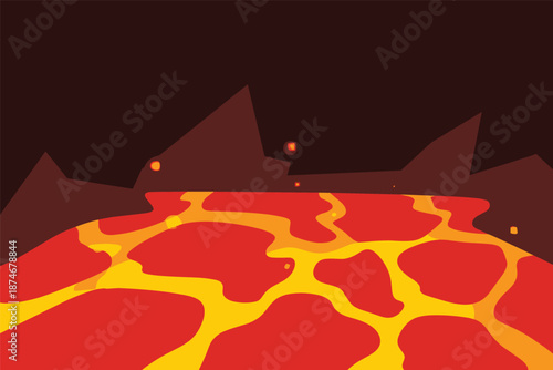 Cartoon Lava River Flowing Through a Dark Volcanic Landscape, fantasy environment concept