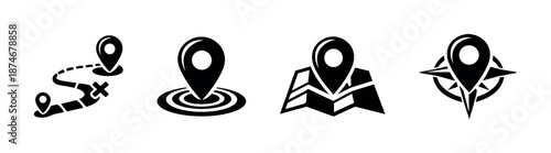 Map symbols vector icons set: location, navigation, pin journey