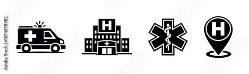Medical icons set: hospital, ambulance, healthcare. vector icons set for emergency use