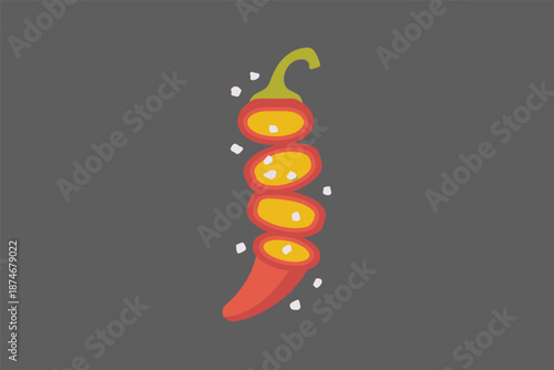 Sliced Red Chili Pepper with Salt, spicy food concept